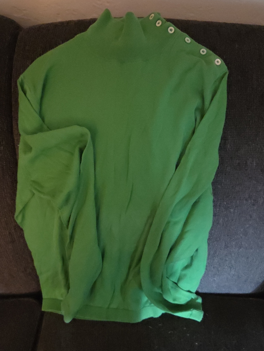 J. Crew Bright Green Button-accent Mock Neck